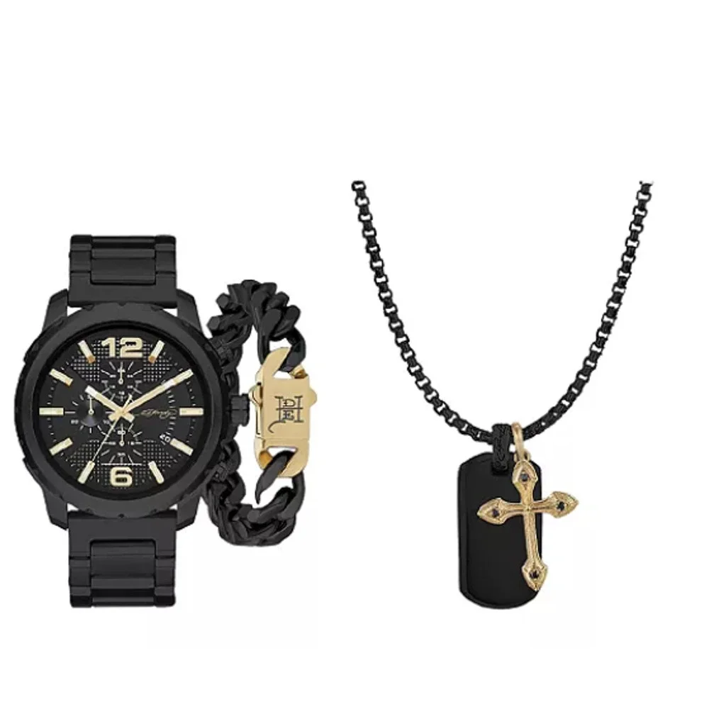 Ed Hardy Men's Matte Black Metal Bracelet Watch 50mm Gift Set NWT - Picture 5 of 7